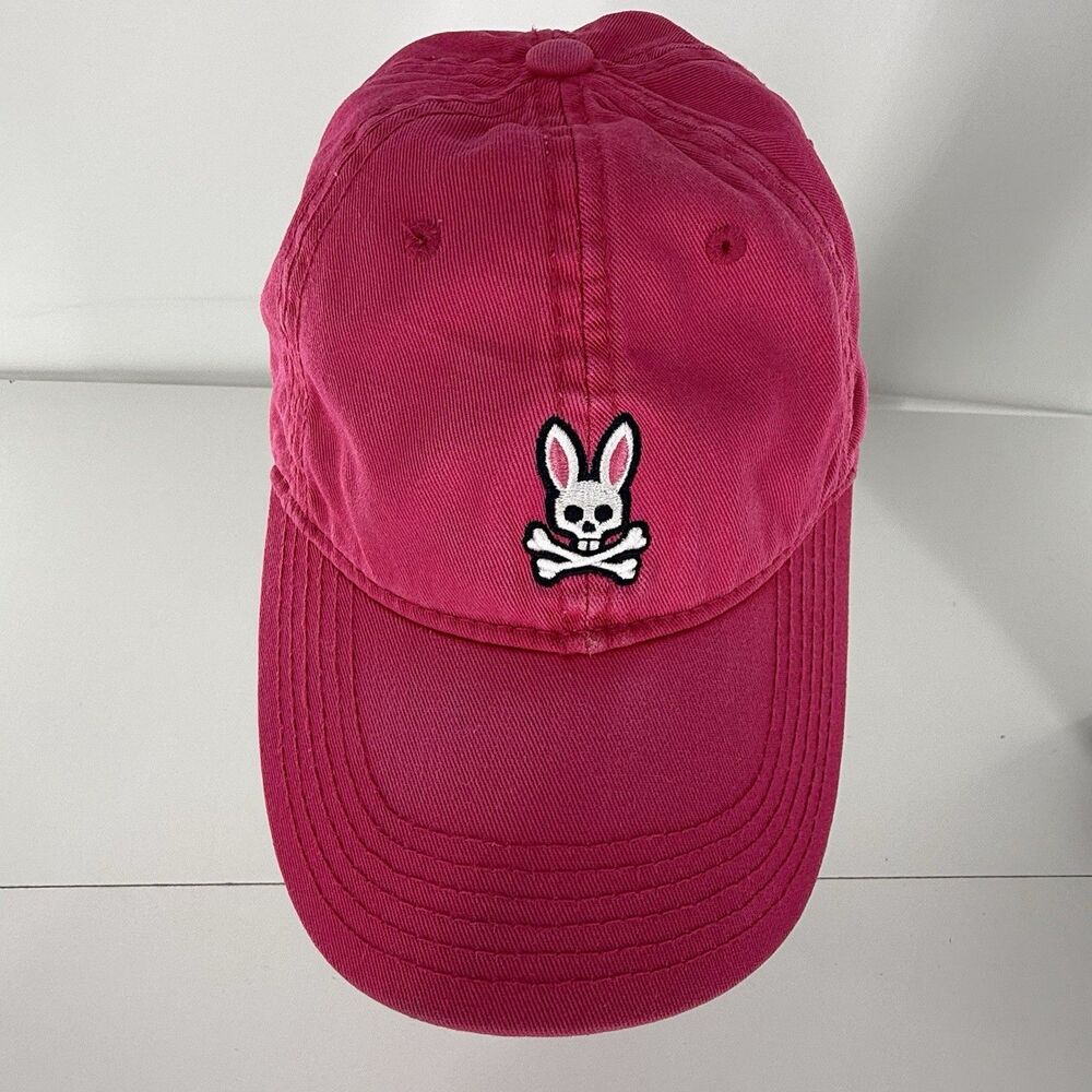 Psycho Bunny Pink Hat Adjustable Baseball Cap Bunny Skull Logo OS